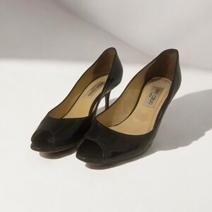 Jimmy Choo‎ Glossy Black Peep Toe Heels